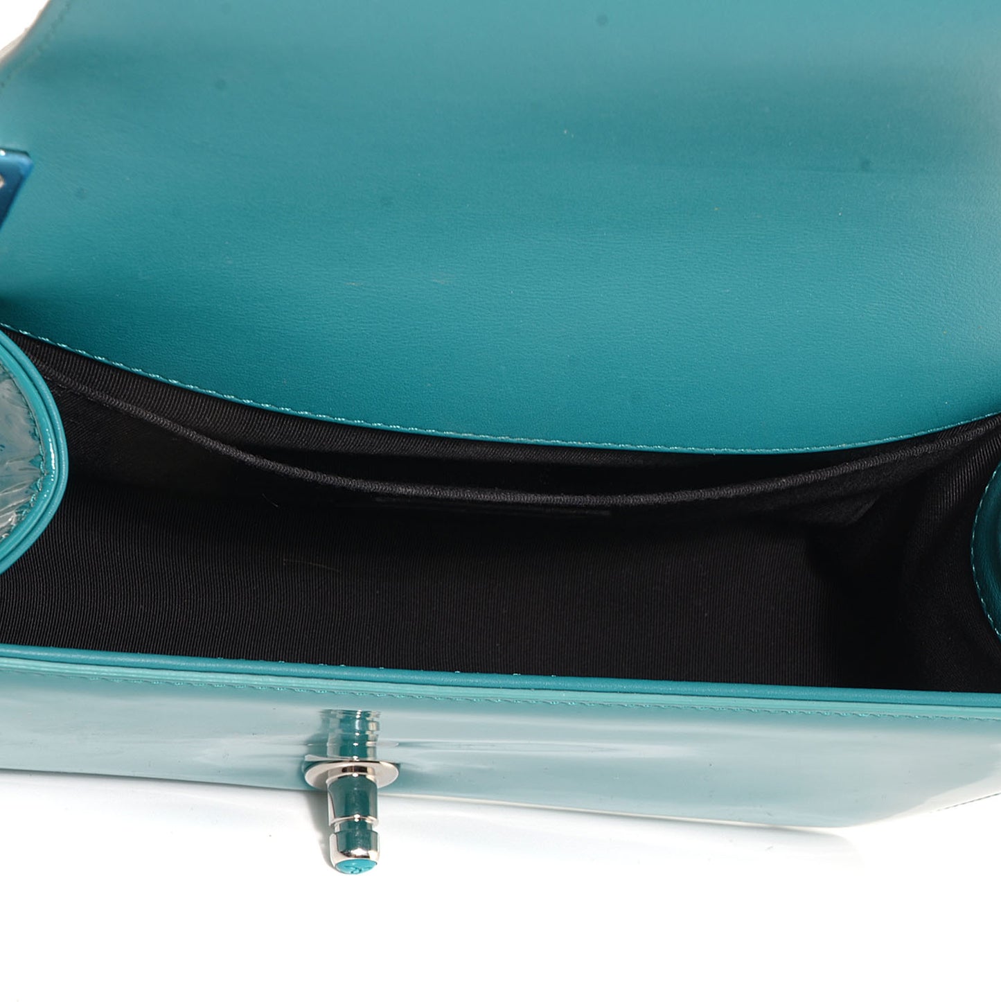 Patent Leather Medium Boy Flap Plexiglass Turquoise