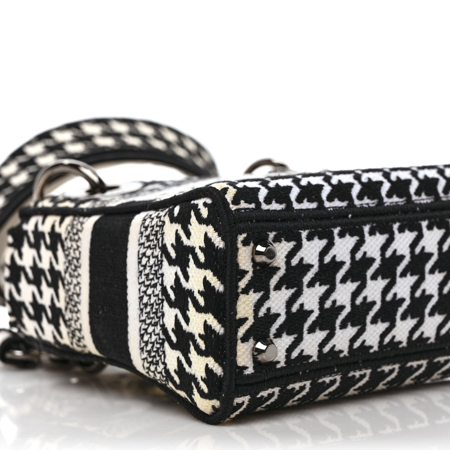 Christian Dior Canvas Houndstooth Embroidered Mini Lady D-Lite Black White 7 of 9
