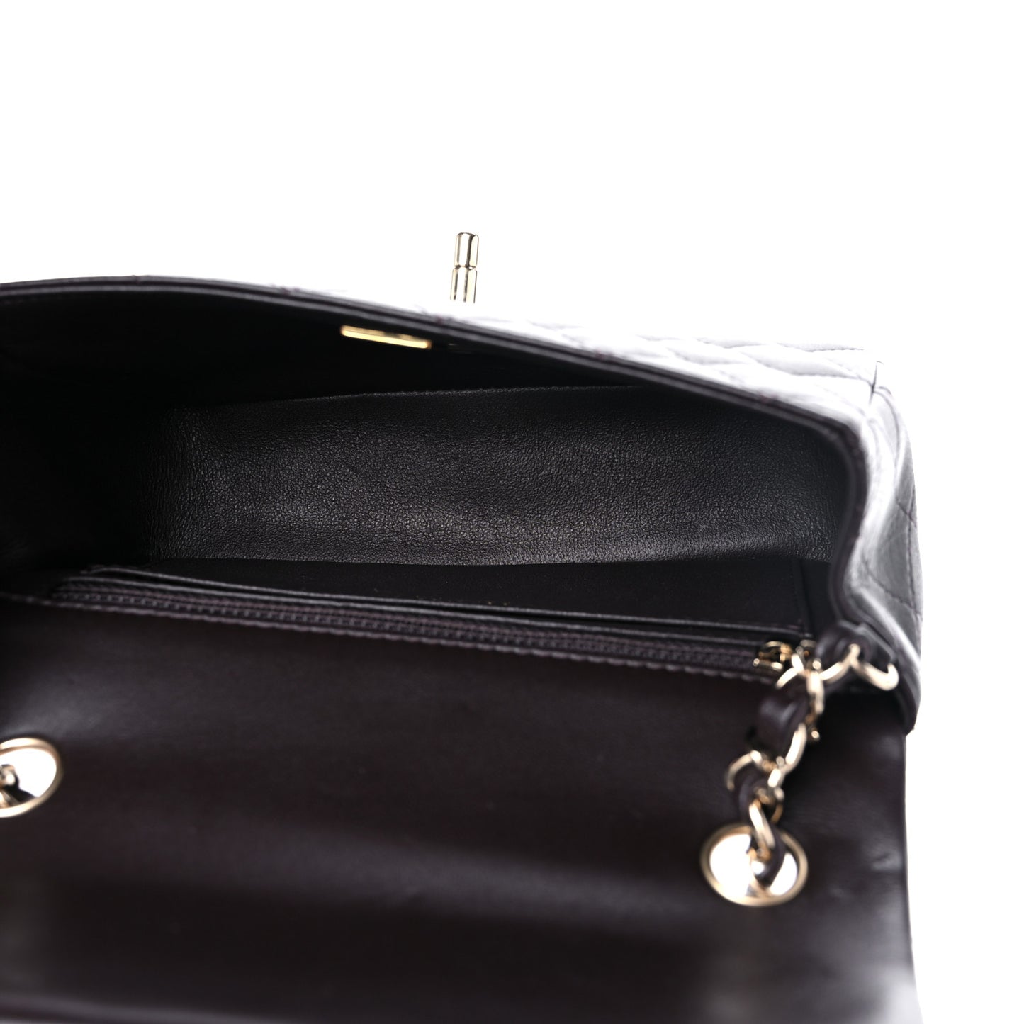 Lambskin Quilted Mini Rectangular Flap Dark Brown