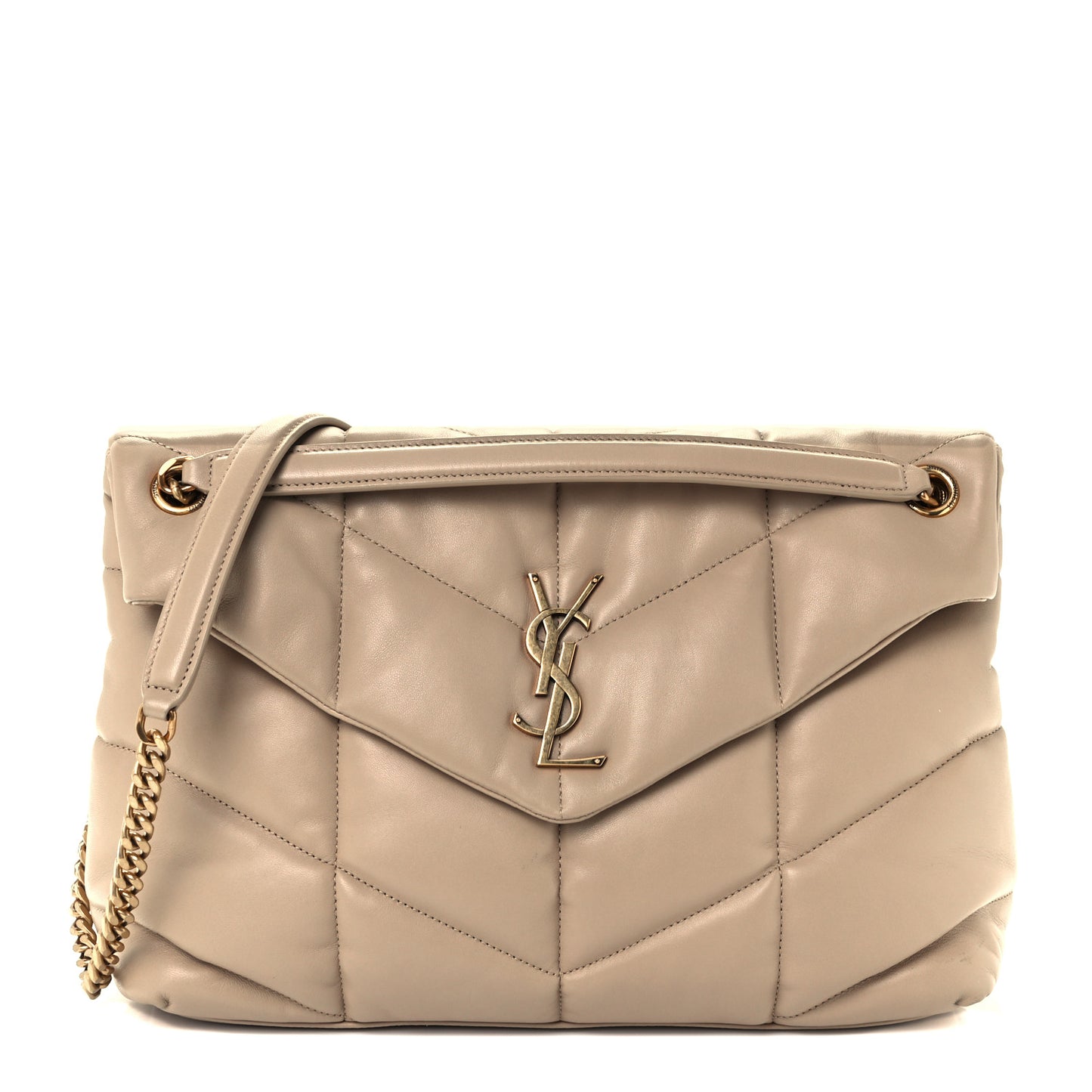 Lambskin Quilted Medium Loulou Puffer Monogram Chain Satchel Dark Beige