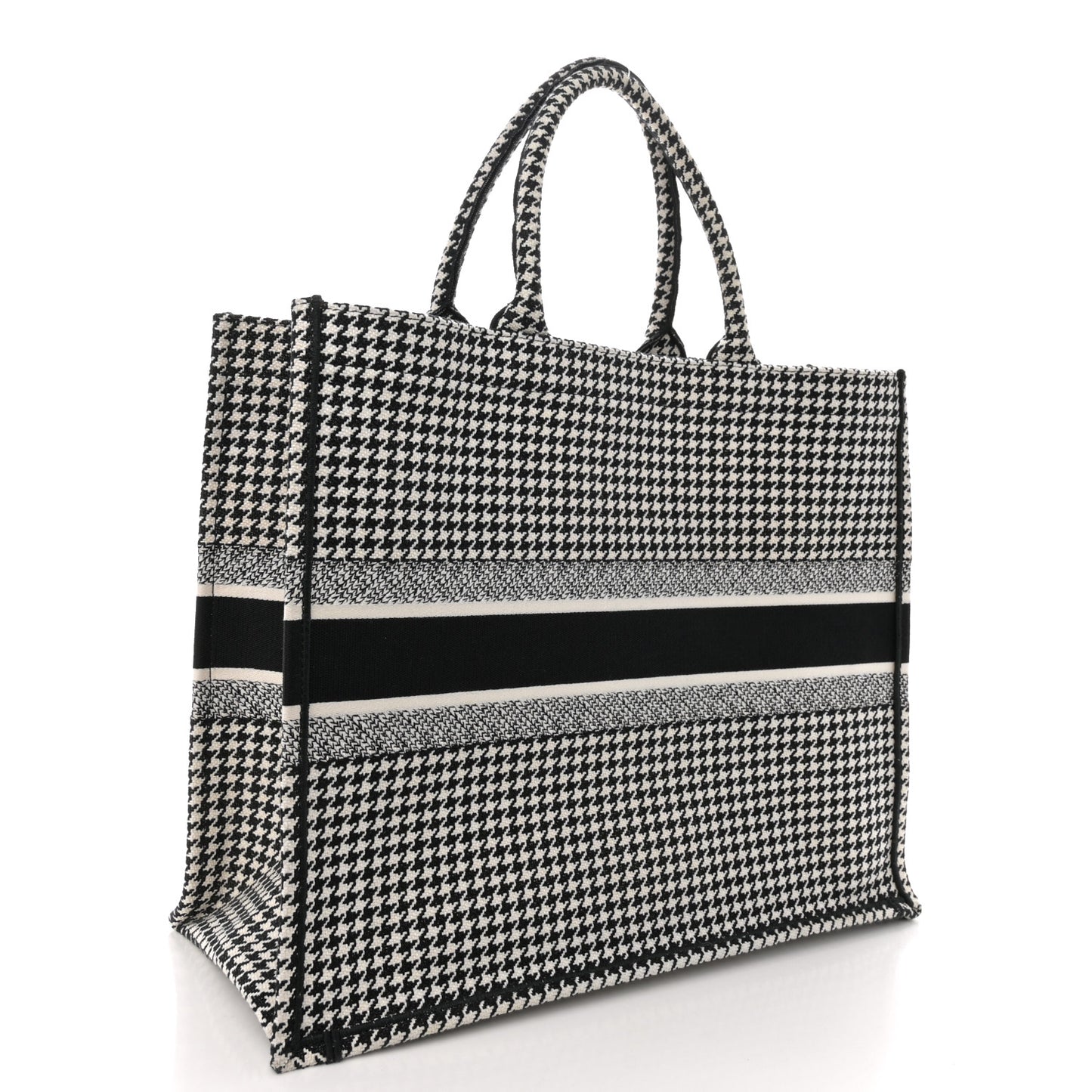 Canvas Houndstooth Embroidered Large Book Tote Black White