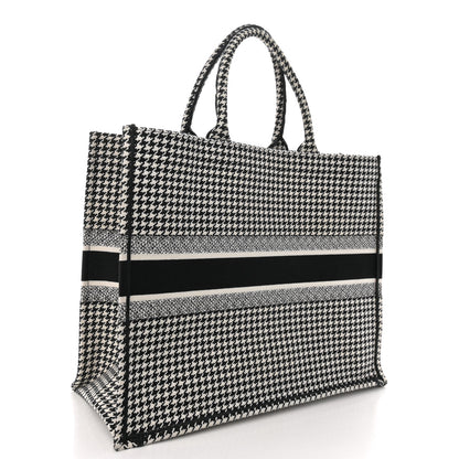 Christian Dior Canvas Houndstooth Embroidered Large Book Tote Black White 3 of 12
