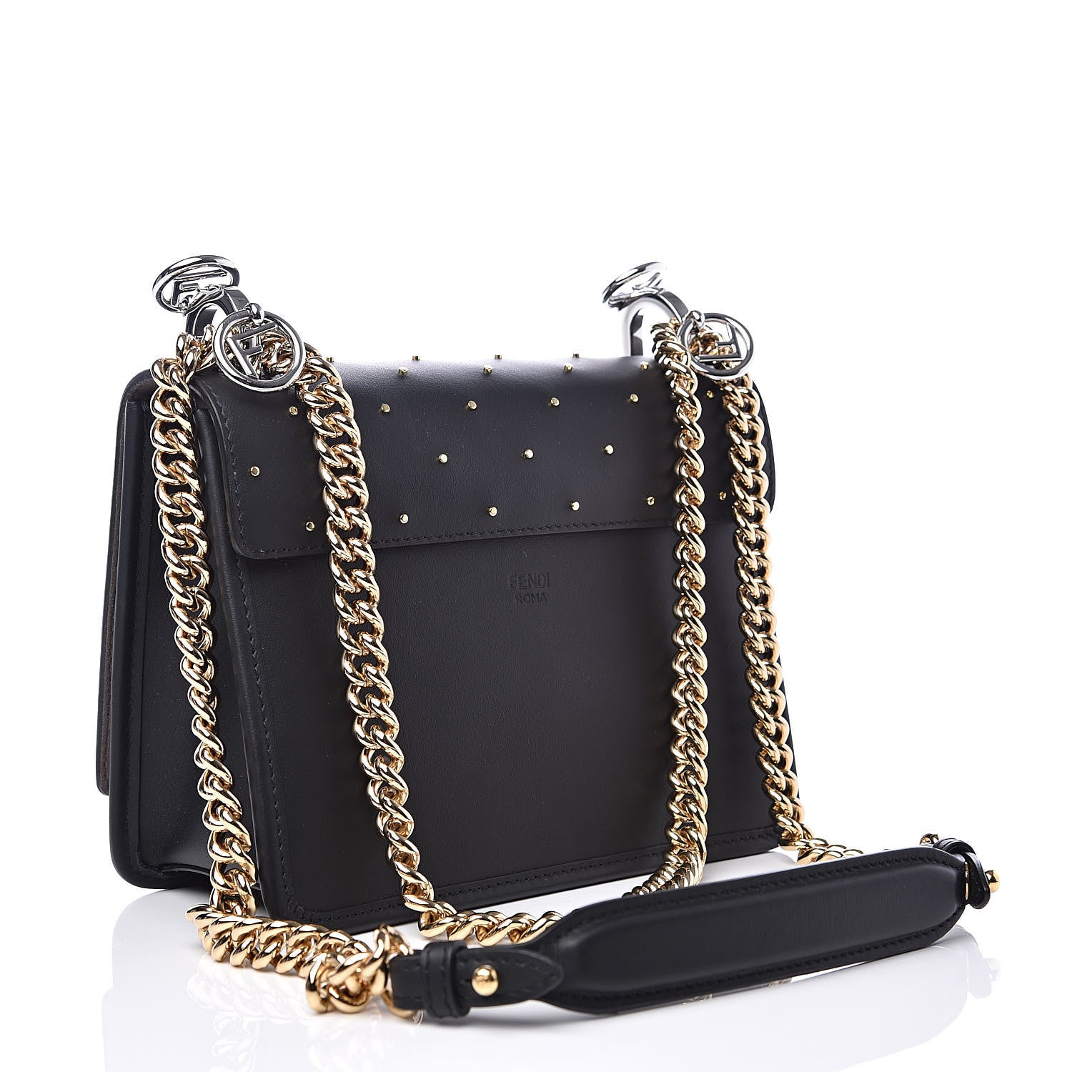 Fendi Vitello Liberty F is Studded Small Kan I Shoulder Bag Black 4 of 13