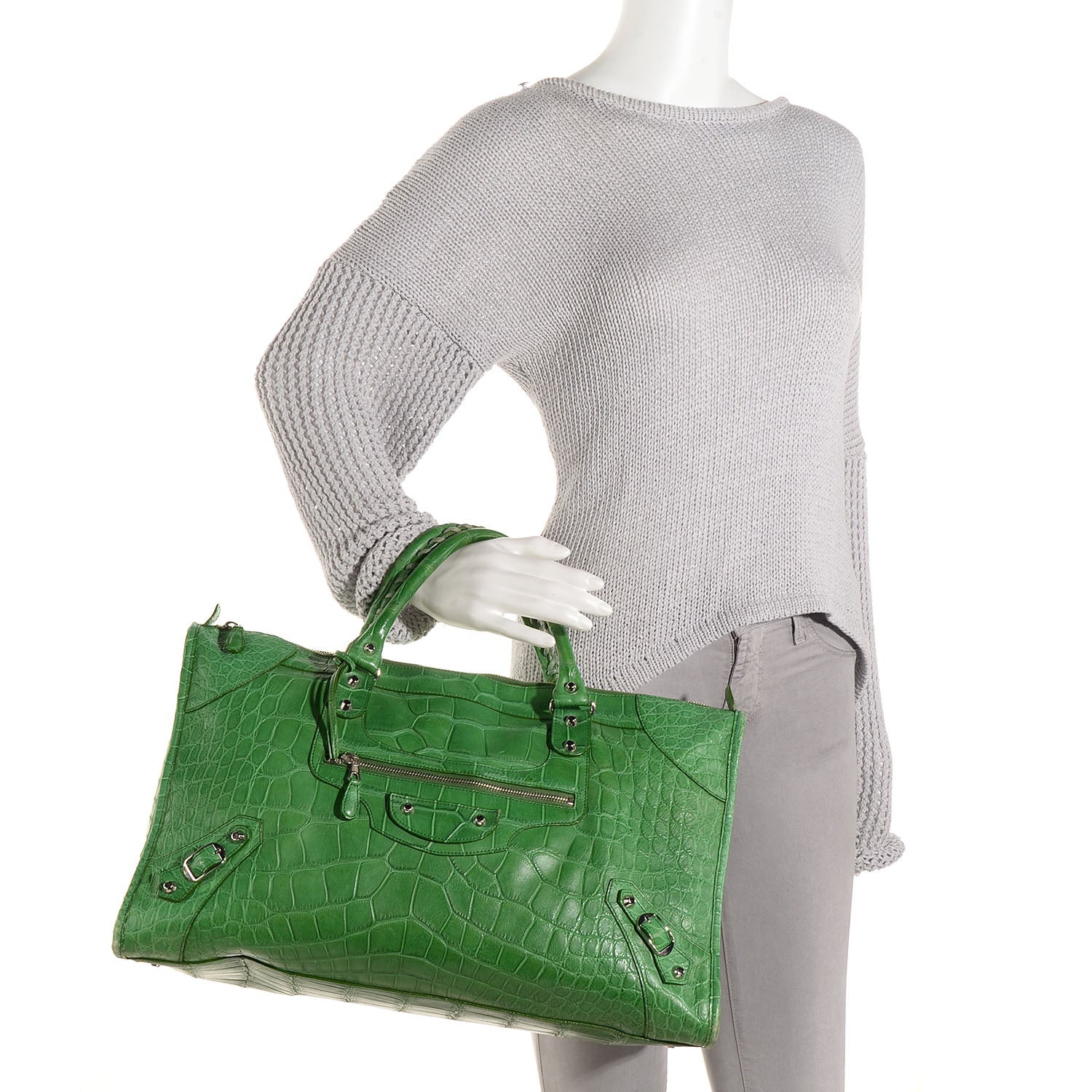 Balenciaga Crocodile Work Bag Green 2 of 12