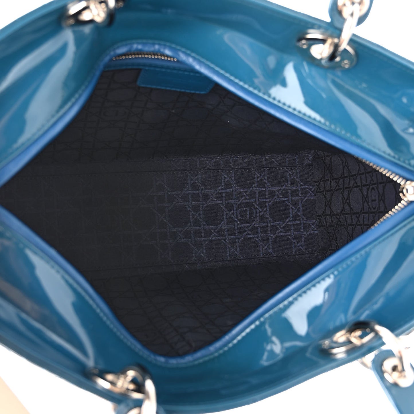 Patent Cannage Large Lady Dior Blue