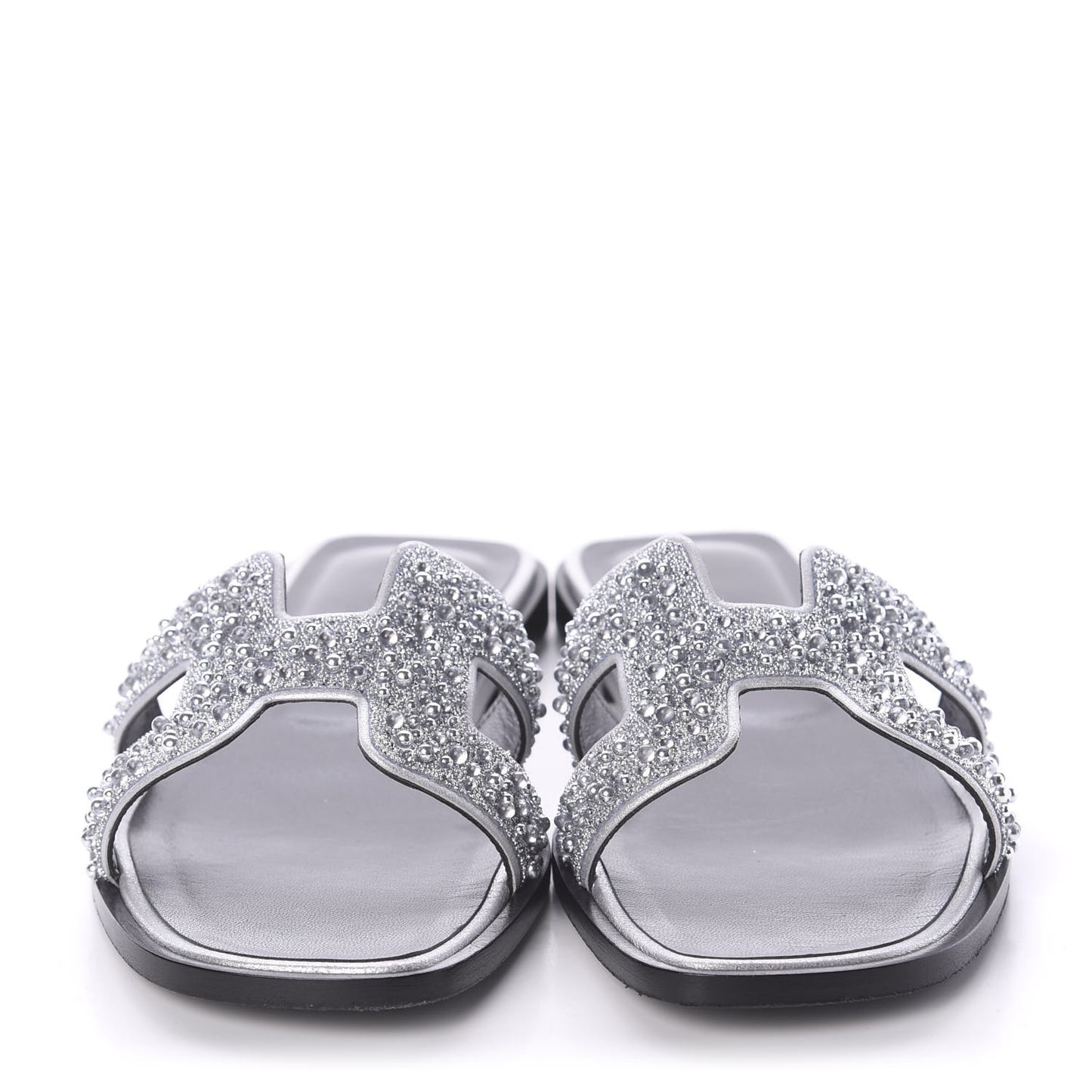 Suede Goatskin Crystal Oran Sandals 36.5 Gris Argente