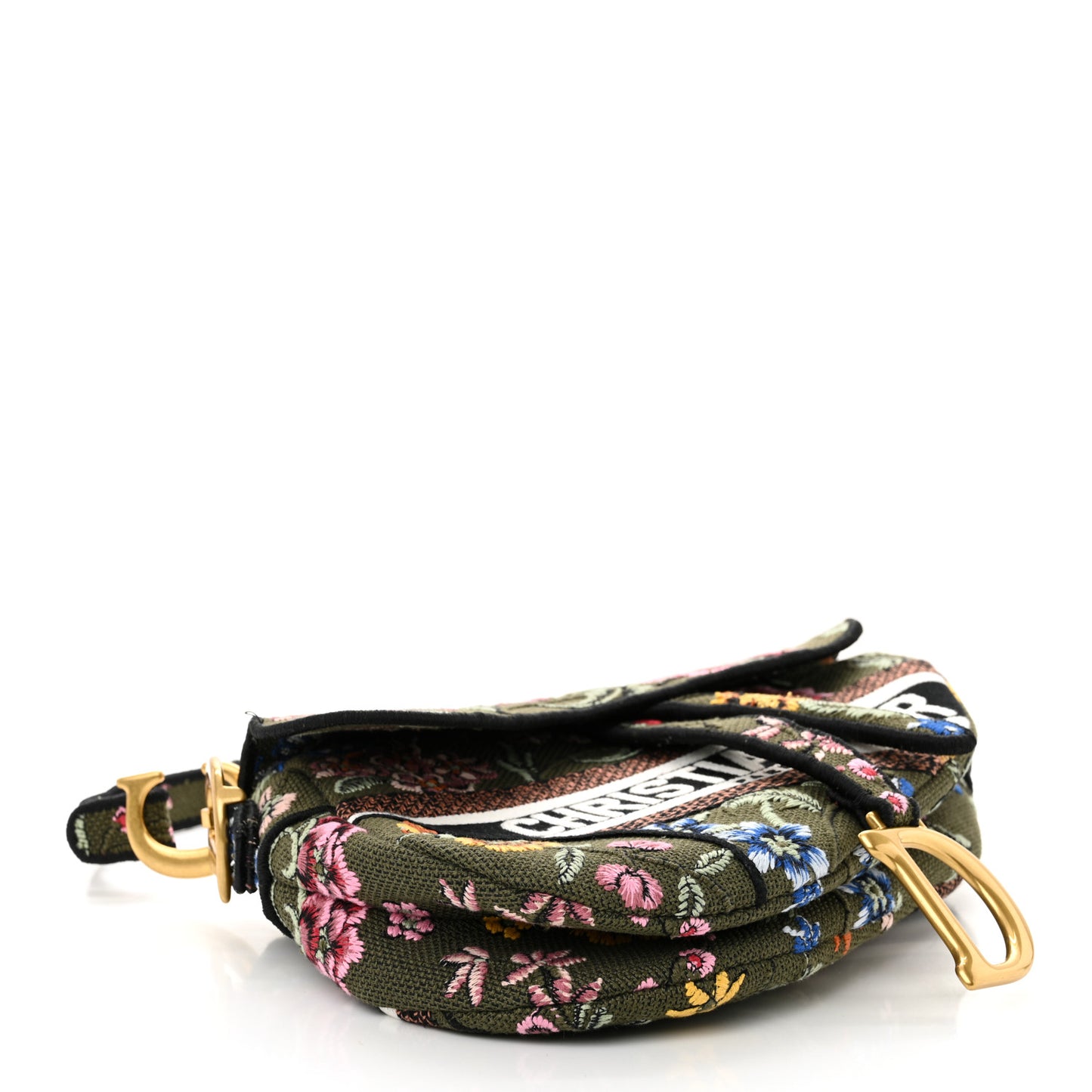 Canvas Embroidered Petites Fleurs Saddle Bag Green Multicolor