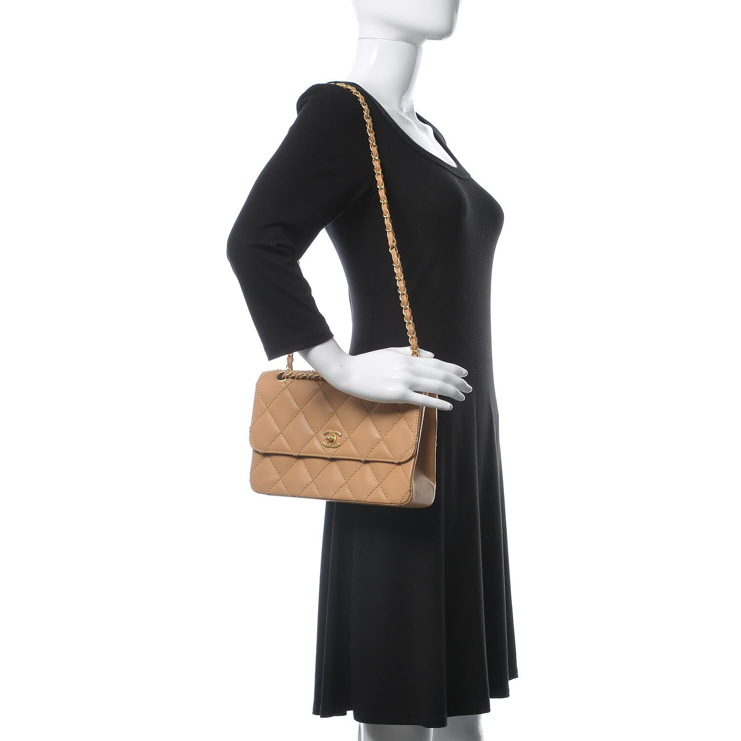 Chanel Calfskin Quilted Medium Wild Stitch Flap Beige 2 of 14