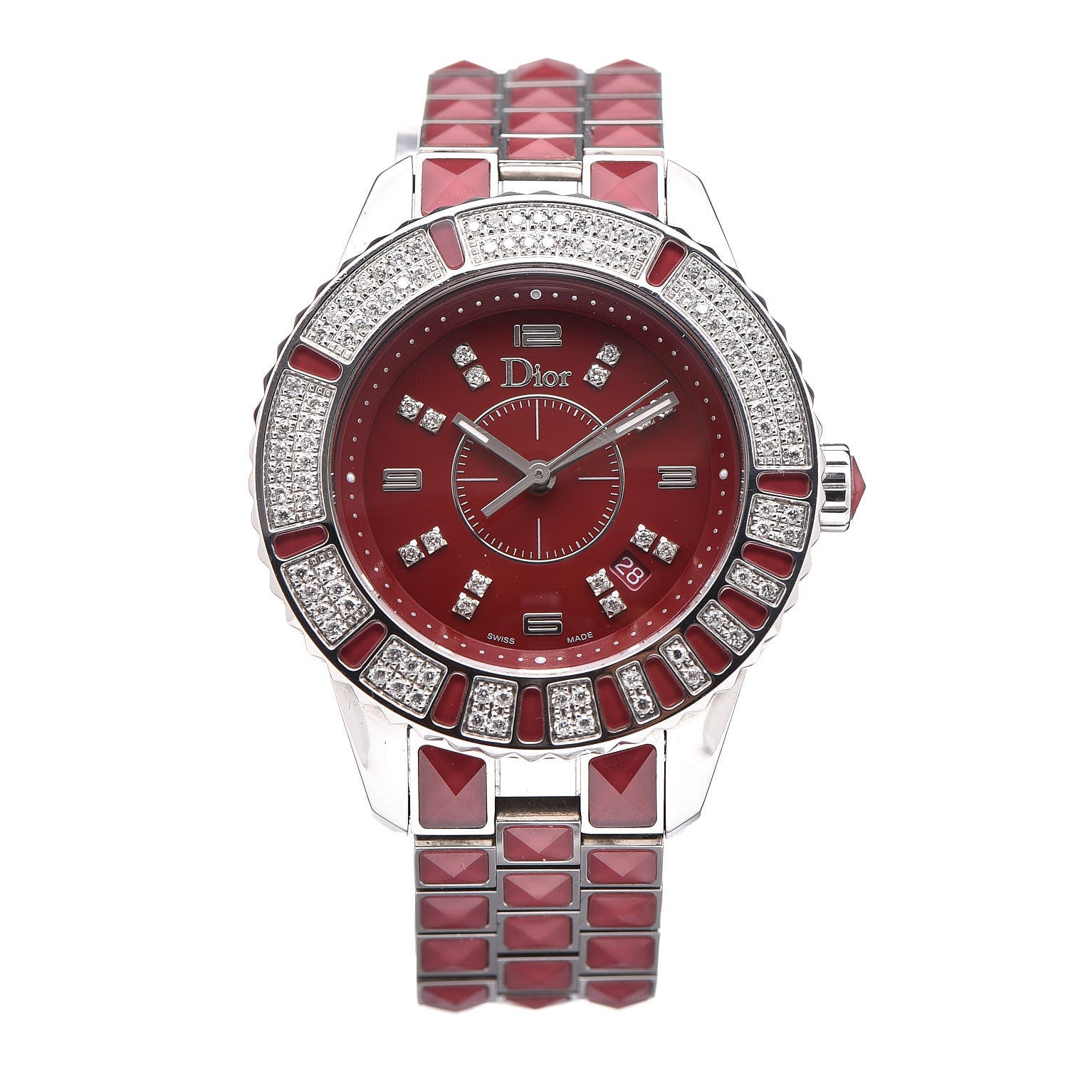 Christian Dior Stainless Steel Diamond Sapphire 33mm Christal Quartz Watch Red 1 of 7