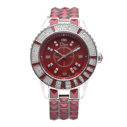 Christian Dior Stainless Steel Diamond Sapphire 33mm Christal Quartz Watch Red 1 of 7