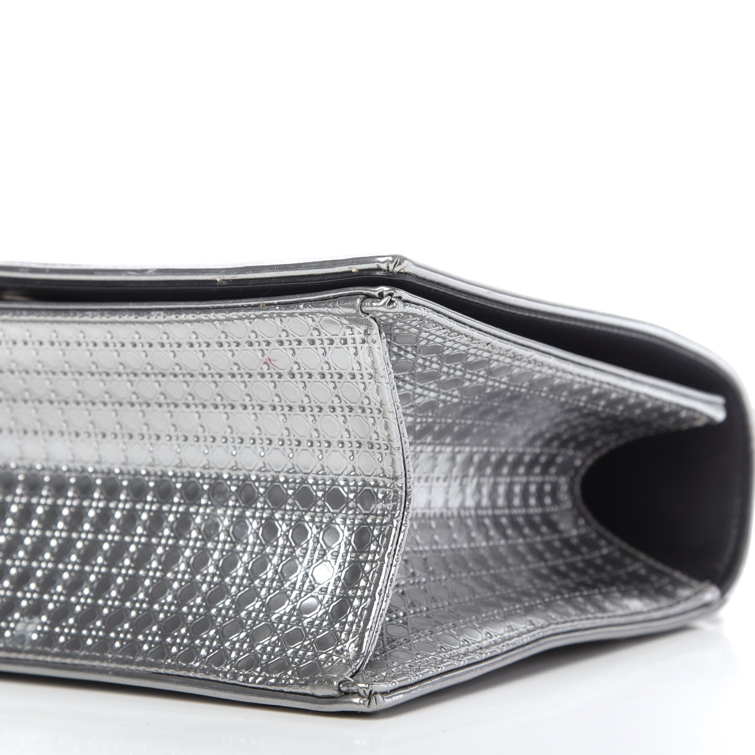 Christian Dior Metallic Patent Micro-Cannage Medium Diorama Flap Bag Silver 7 of 9