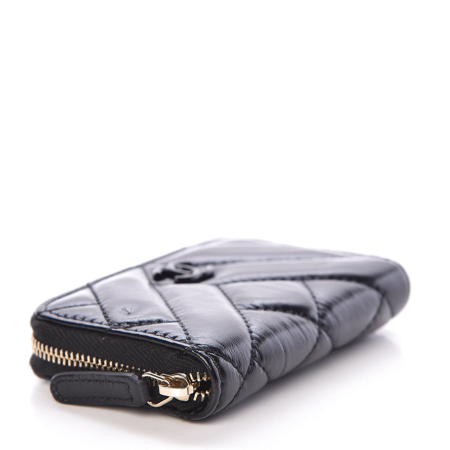 Shiny Lambskin Chevron Quilted Coin Purse So Black