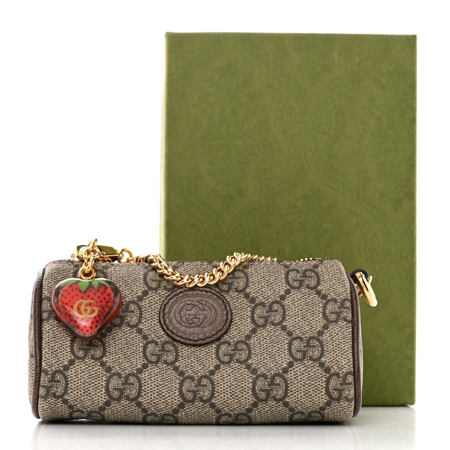 GG Supreme Monogram Strawberry Retro Interlocking G Barrel Coin Purse Beige Ebony