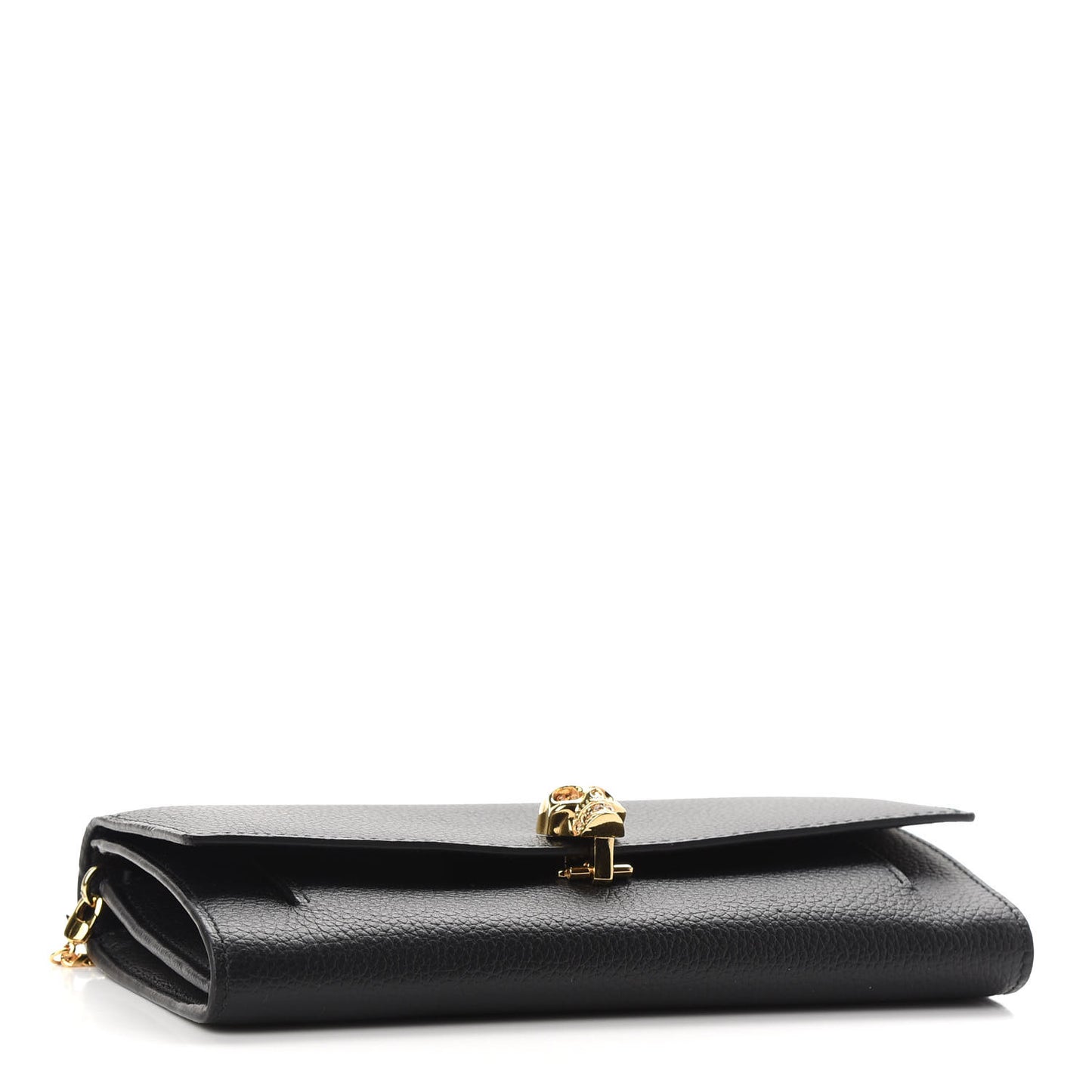 Pebbled Calfskin Skull Wallet on Chain Black