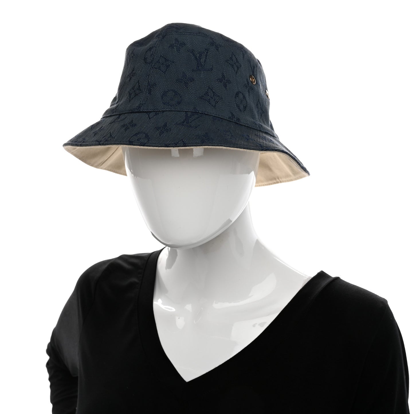 Monogram Denim Reversible Bucket Hat M Blue