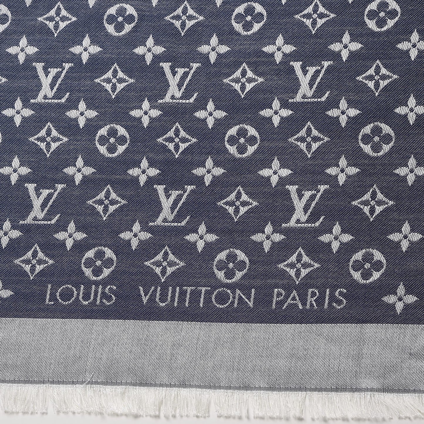 Silk Wool Monogram Denim Shawl Blue