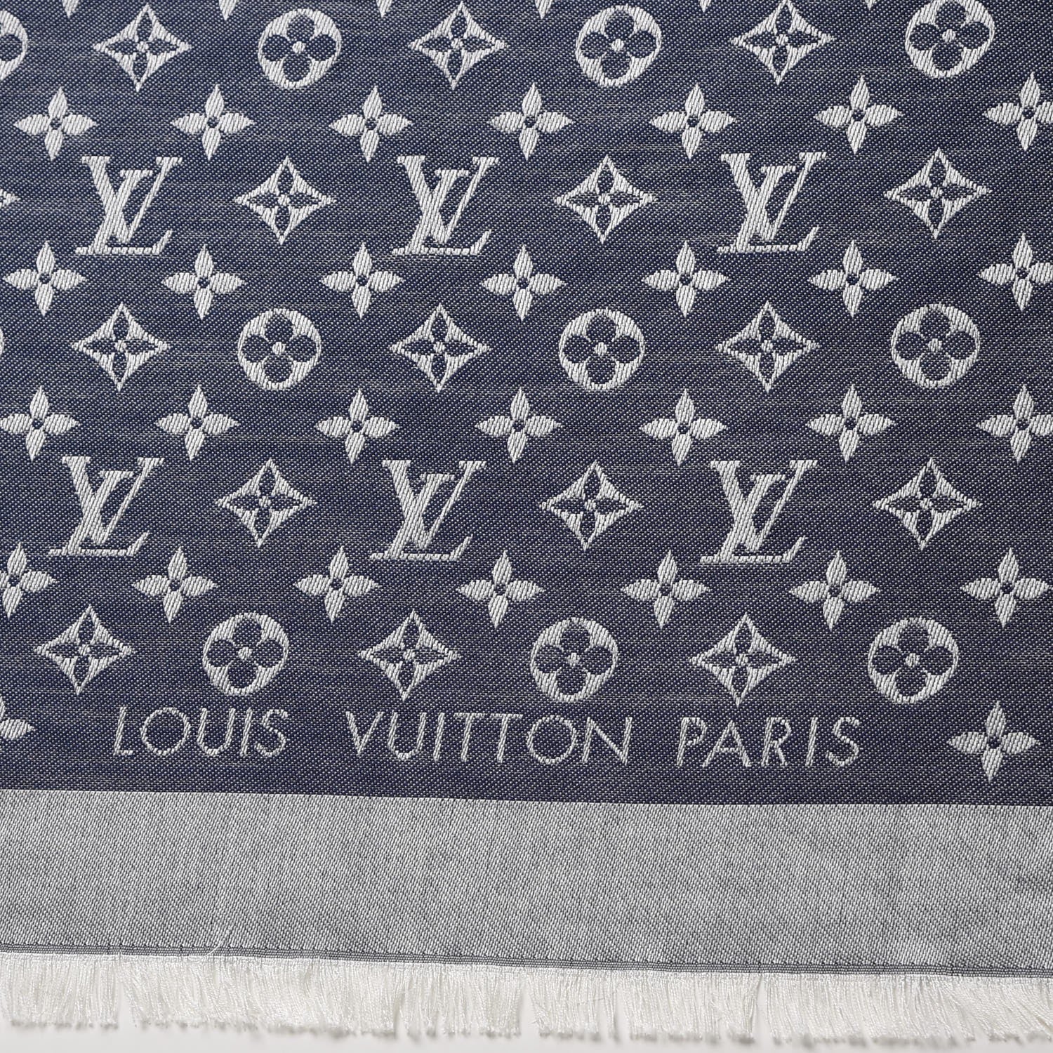 Louis Vuitton Silk Wool Monogram Denim Shawl Blue 3 of 5