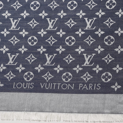 Louis Vuitton Silk Wool Monogram Denim Shawl Blue 3 of 5