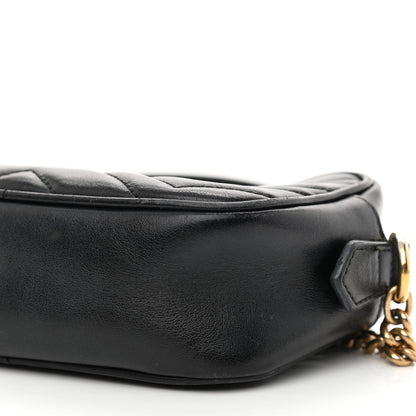 Gucci Calfskin Matelasse Mini GG Marmont Chain Shoulder Bag Black 10 of 17