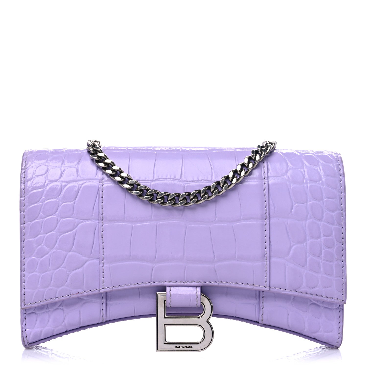 Balenciaga Shiny Calfskin Crocodile Embossed Hourglass Chain Bag Lilac 1 of 13