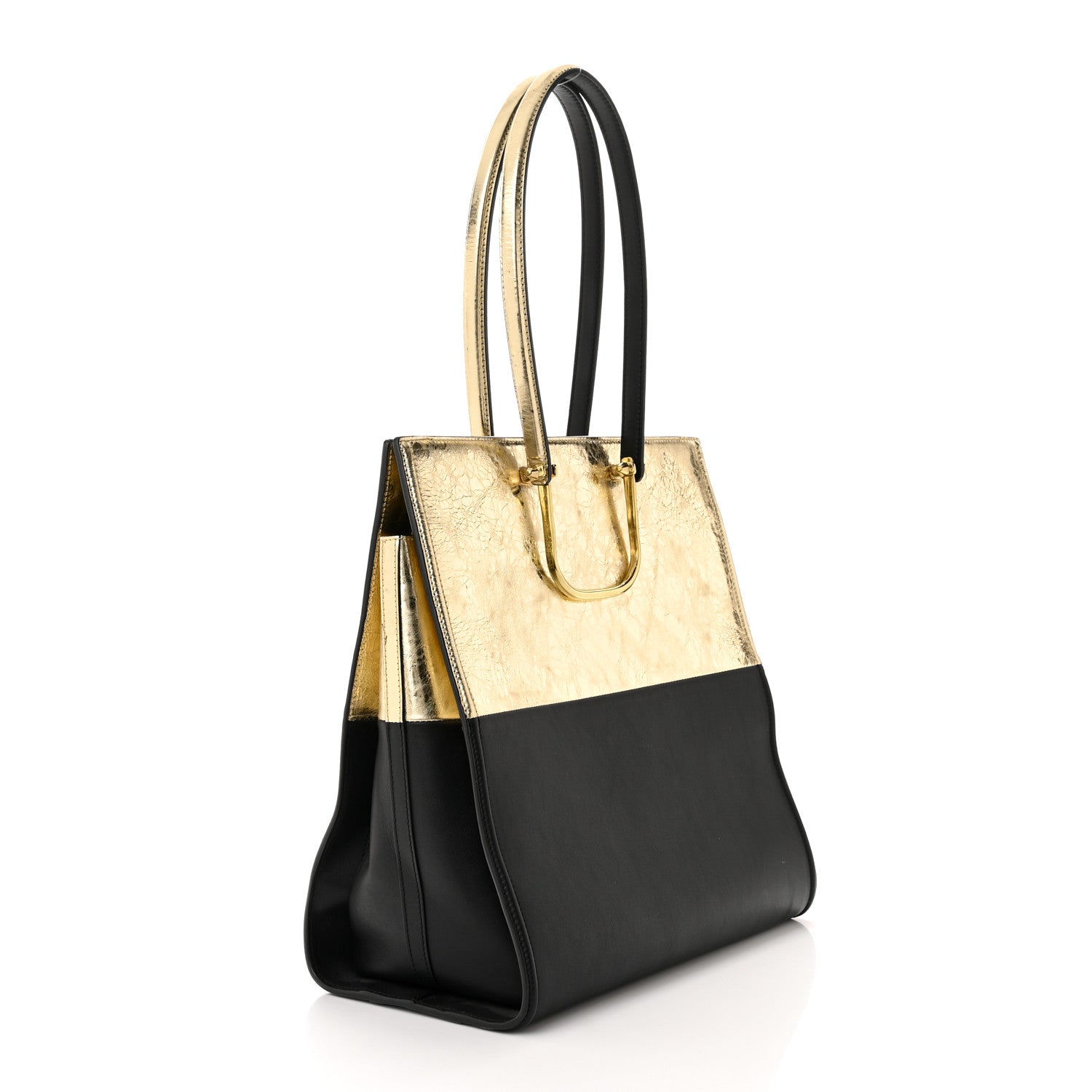 Alexander McQueen Metallic Crash Calfskin The Tall Story Shoulder Bag Black Gold 3 of 11