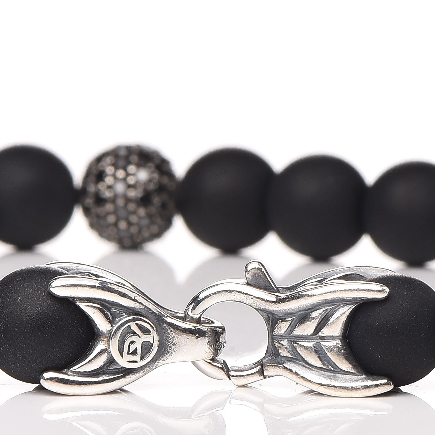 David Yurman Sterling Silver Black Diamond Onyx 8mm Spiritual Beads Bracelet 4 of 4