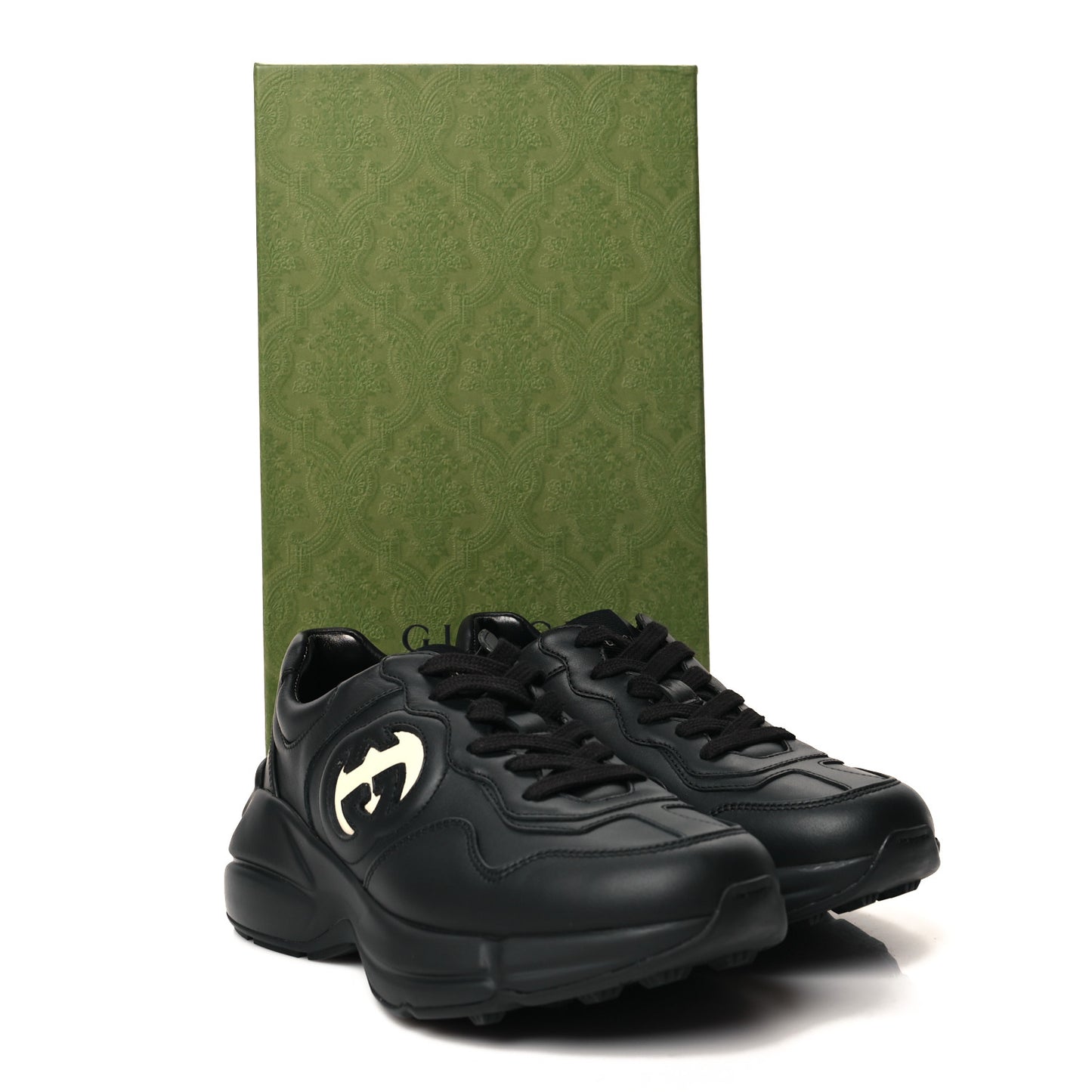 Dali Soft Calfskin Cut Out Interlocking G Womens Rhyton Sneakers 36.5 Black Ivoire