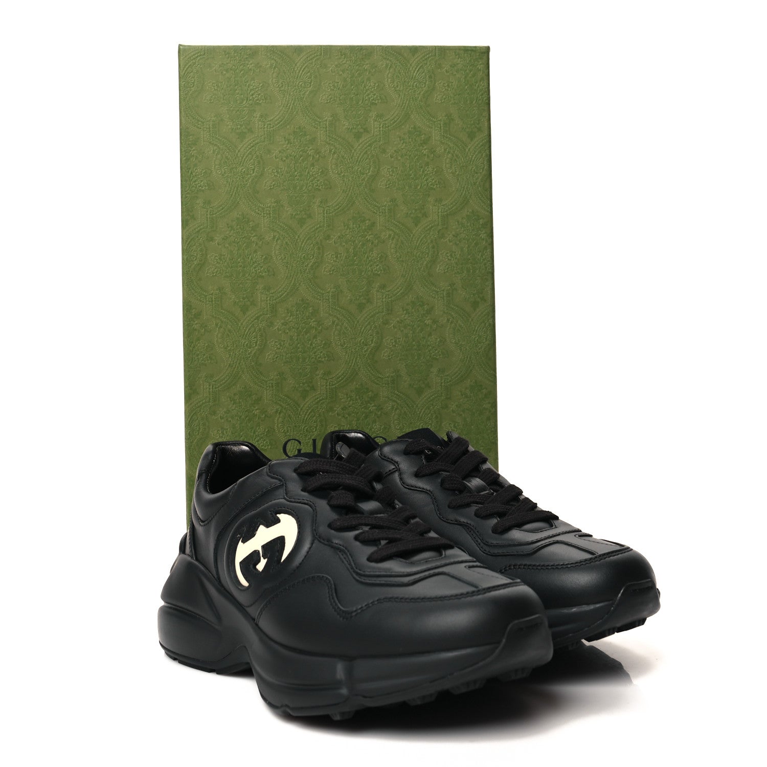 Gucci Dali Soft Calfskin Cut Out Interlocking G Womens Rhyton Sneakers 36.5 Black Ivoire 9 of 9