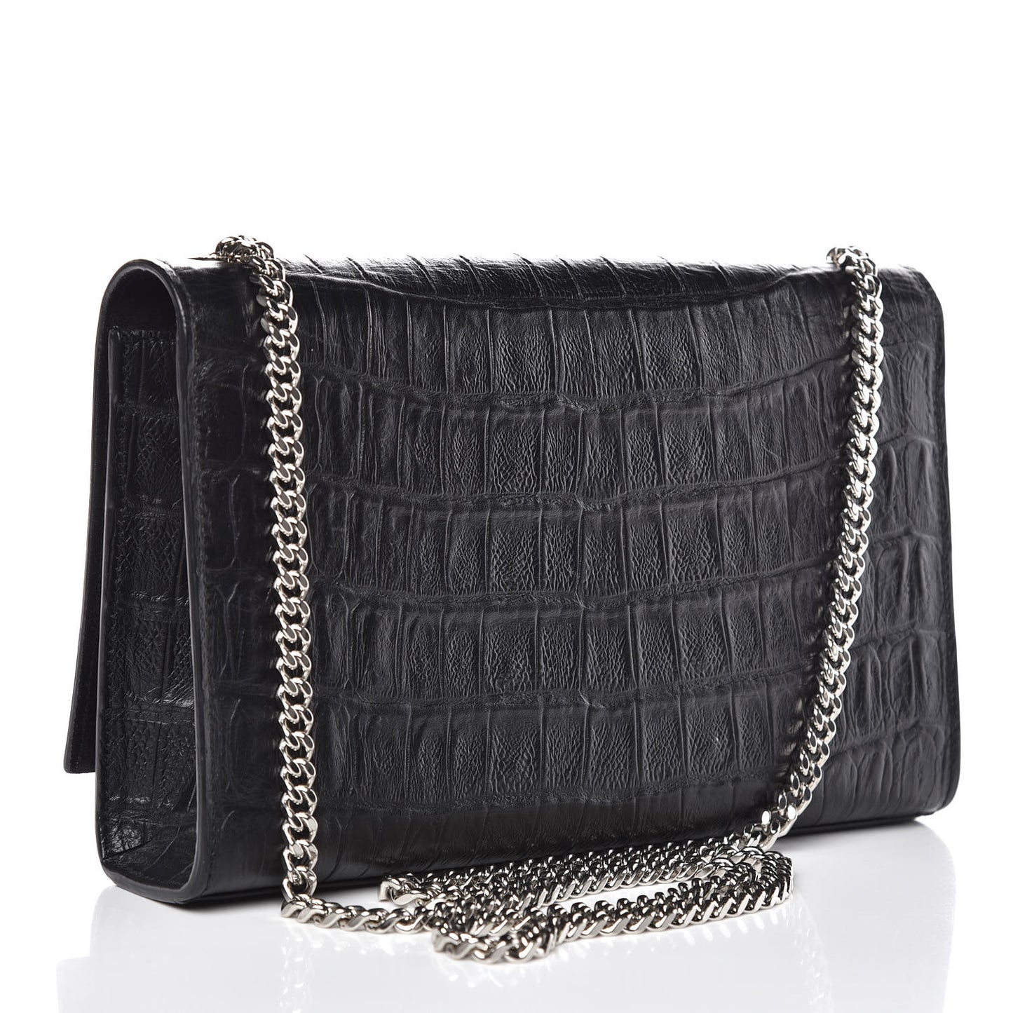 Calfskin Crocodile Embossed Medium Classic Monogram Kate Tassel Satchel Black