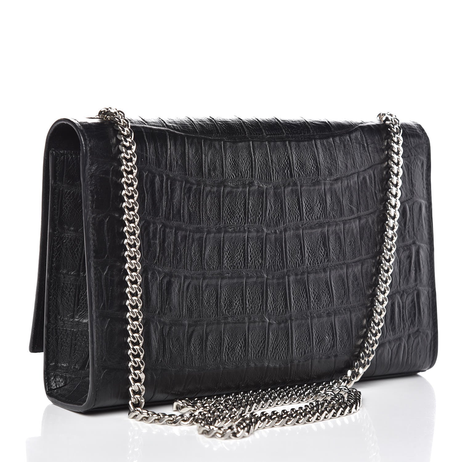 Saint Laurent Calfskin Crocodile Embossed Medium Classic Monogram Kate Tassel Satchel Black 3 of 8