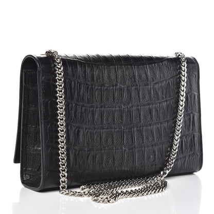 Saint Laurent Calfskin Crocodile Embossed Medium Classic Monogram Kate Tassel Satchel Black 3 of 8