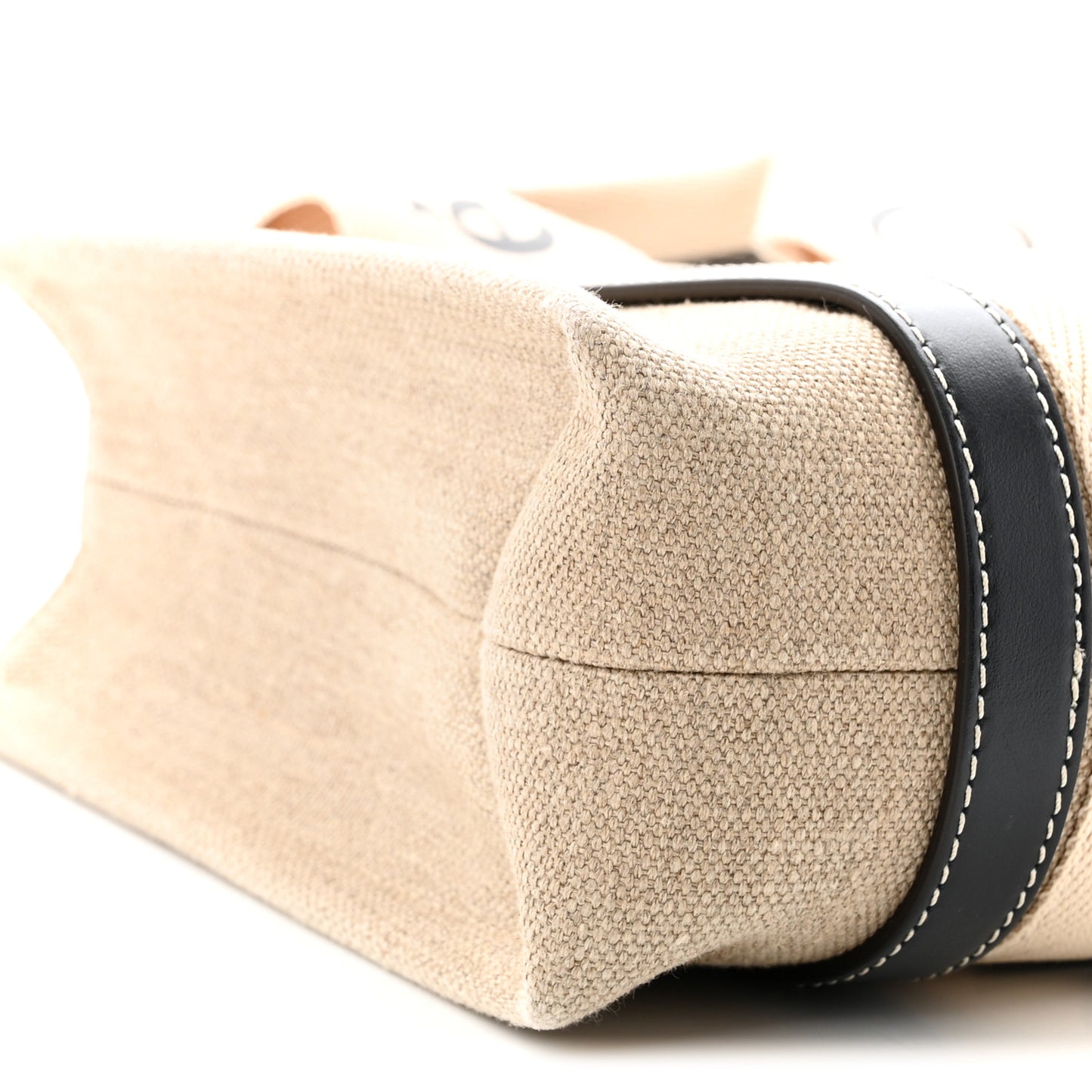 Cotton Calfskin Small Woody Ribbon Tote With Strap White Navy