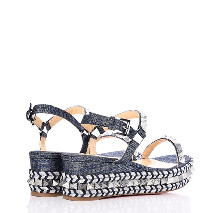 Christian Louboutin Lame Lux Pyraclou 60 Platform Sandals 40 Denim 4 of 7