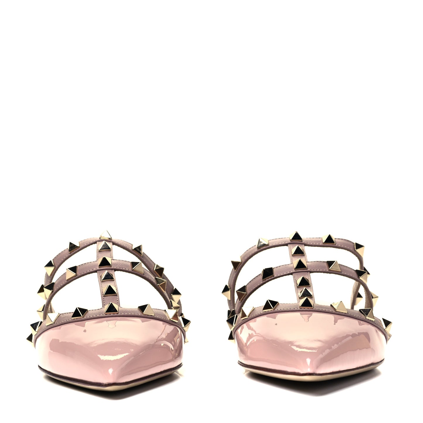 Patent Nappa Rockstud Flat Cage Mules 39.5 Water Rose Poudre