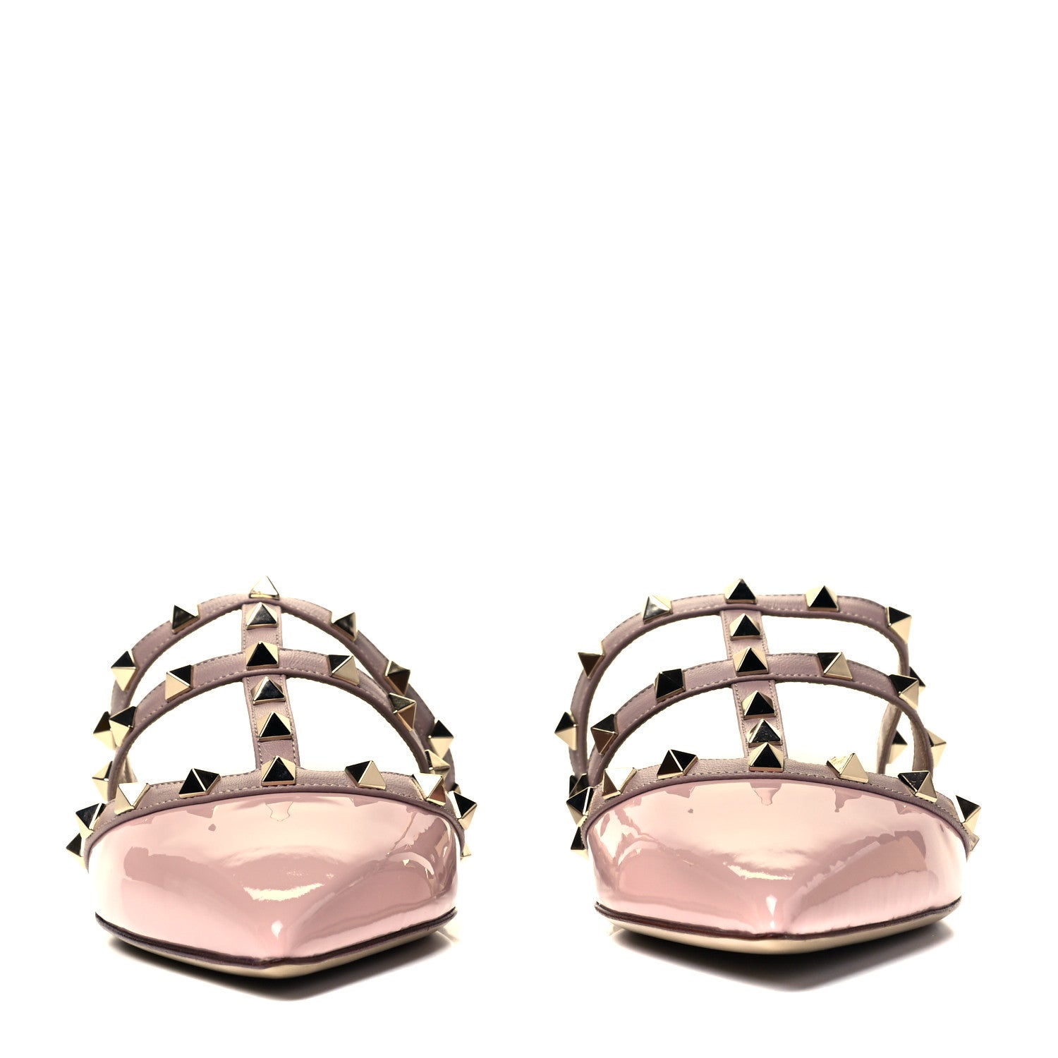 Valentino Garavani Patent Nappa Rockstud Flat Cage Mules 39.5 Water Rose Poudre 2 of 7