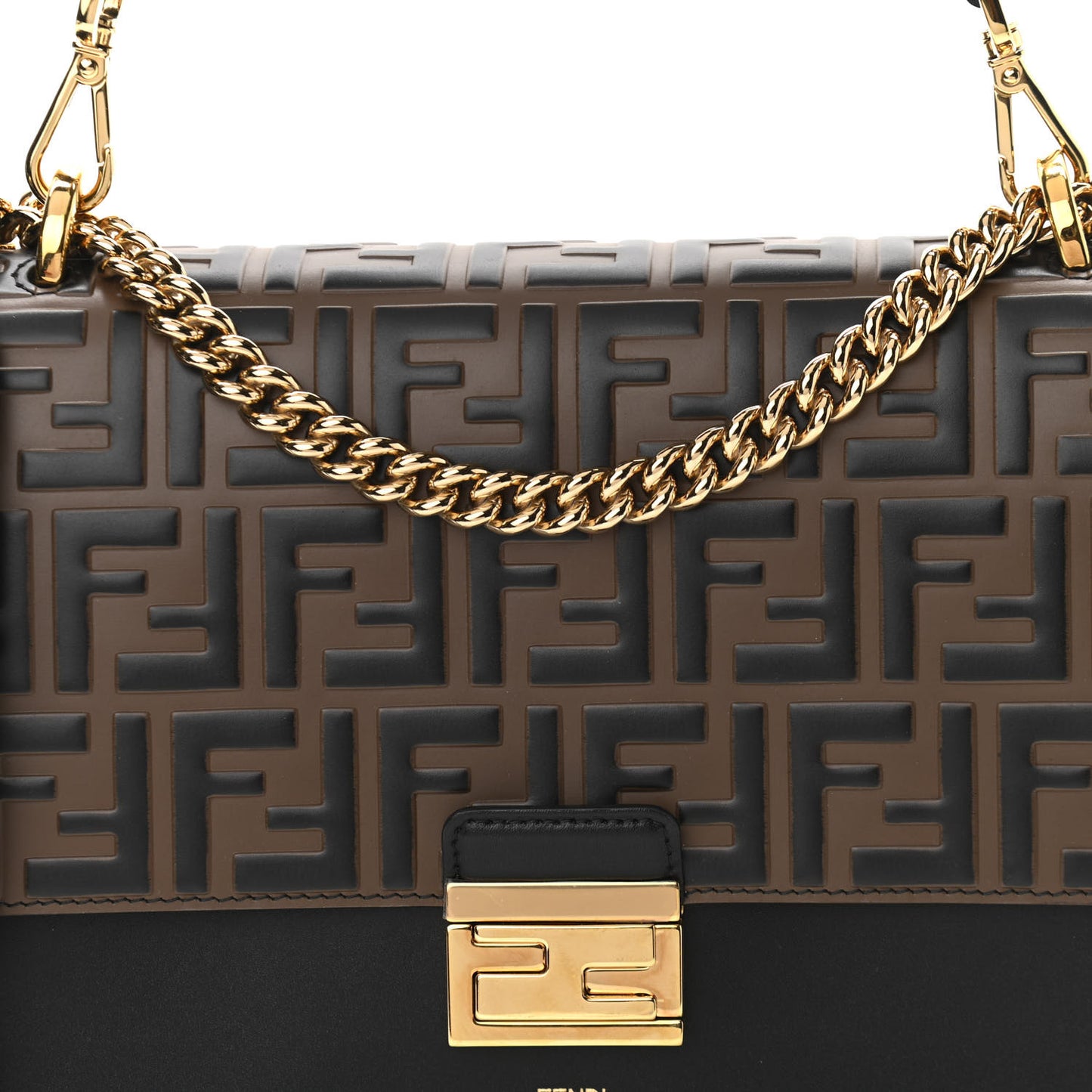 Vitello Liberty Bi-Color FF 1974 Embossed Chain Strap Kan U Shoulder Bag Black Maya