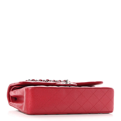 Chanel Metallic Caviar Quilted Medium Double Flap Dark Pink 4 of 9