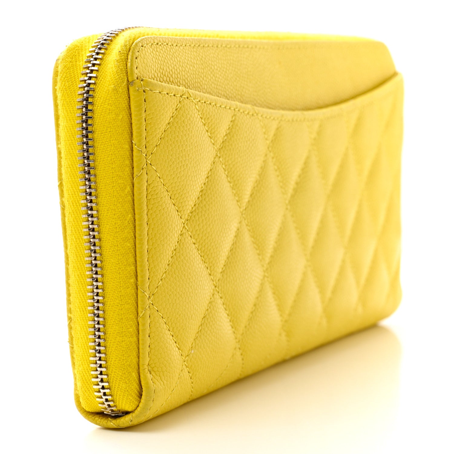 Chanel Caviar Quilted Large Gusset Zip Around Wallet Yellow 3 of 12