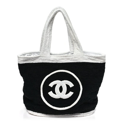Chanel Terry Cotton CC Beach Tote Towel Set Black White 1 of 12