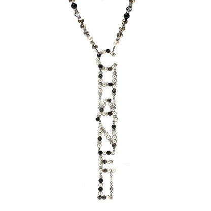 Chanel Pearl Crystal Bead Chanel Logo Necklace Silver 1 of 6