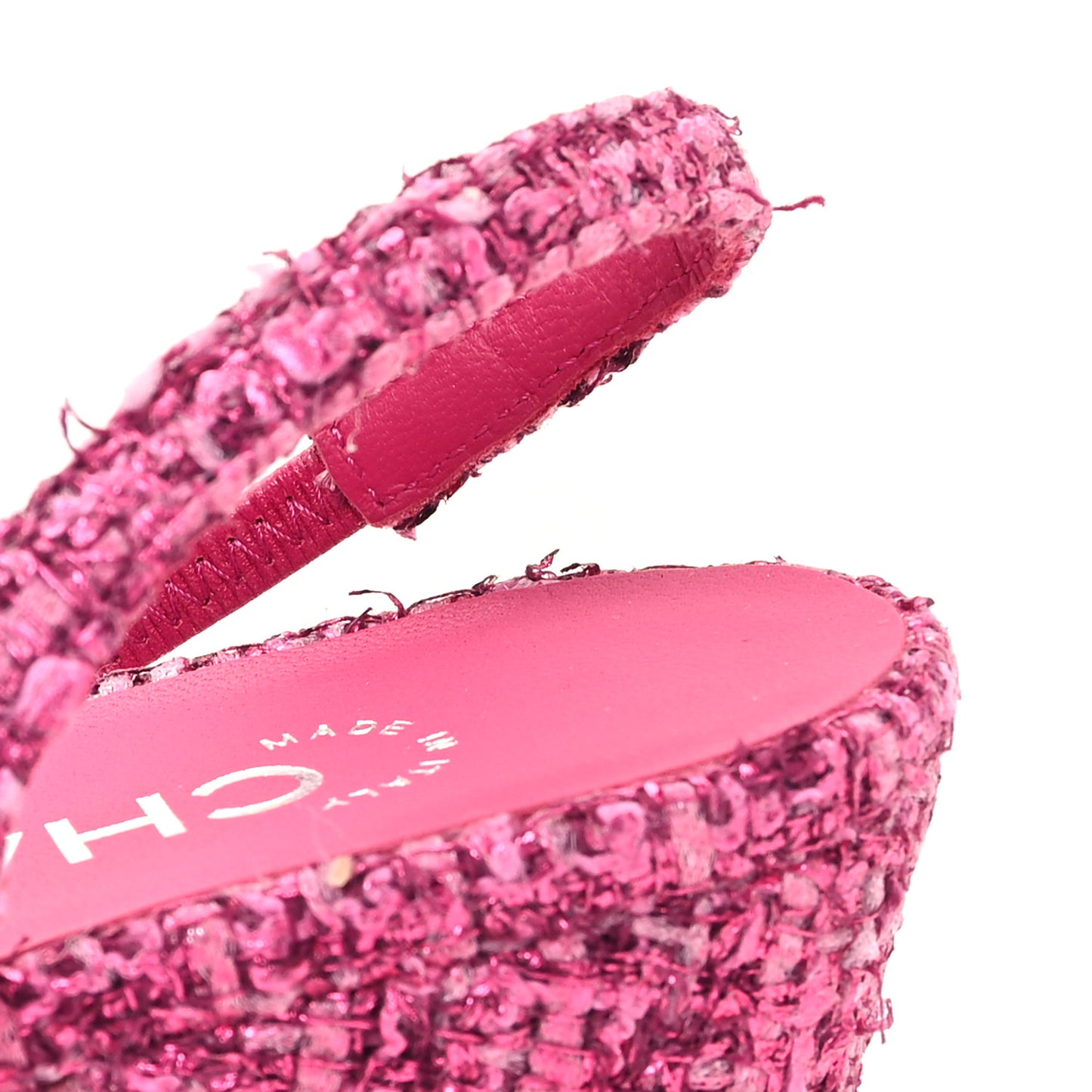 Tweed Grosgrain Cap Toe CC Slingback Pumps 39 Pink Black