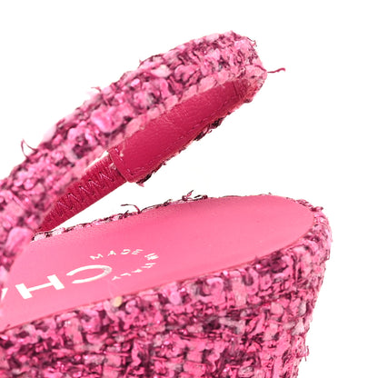 Chanel Tweed Grosgrain Cap Toe CC Slingback Pumps 39 Pink Black 10 of 10