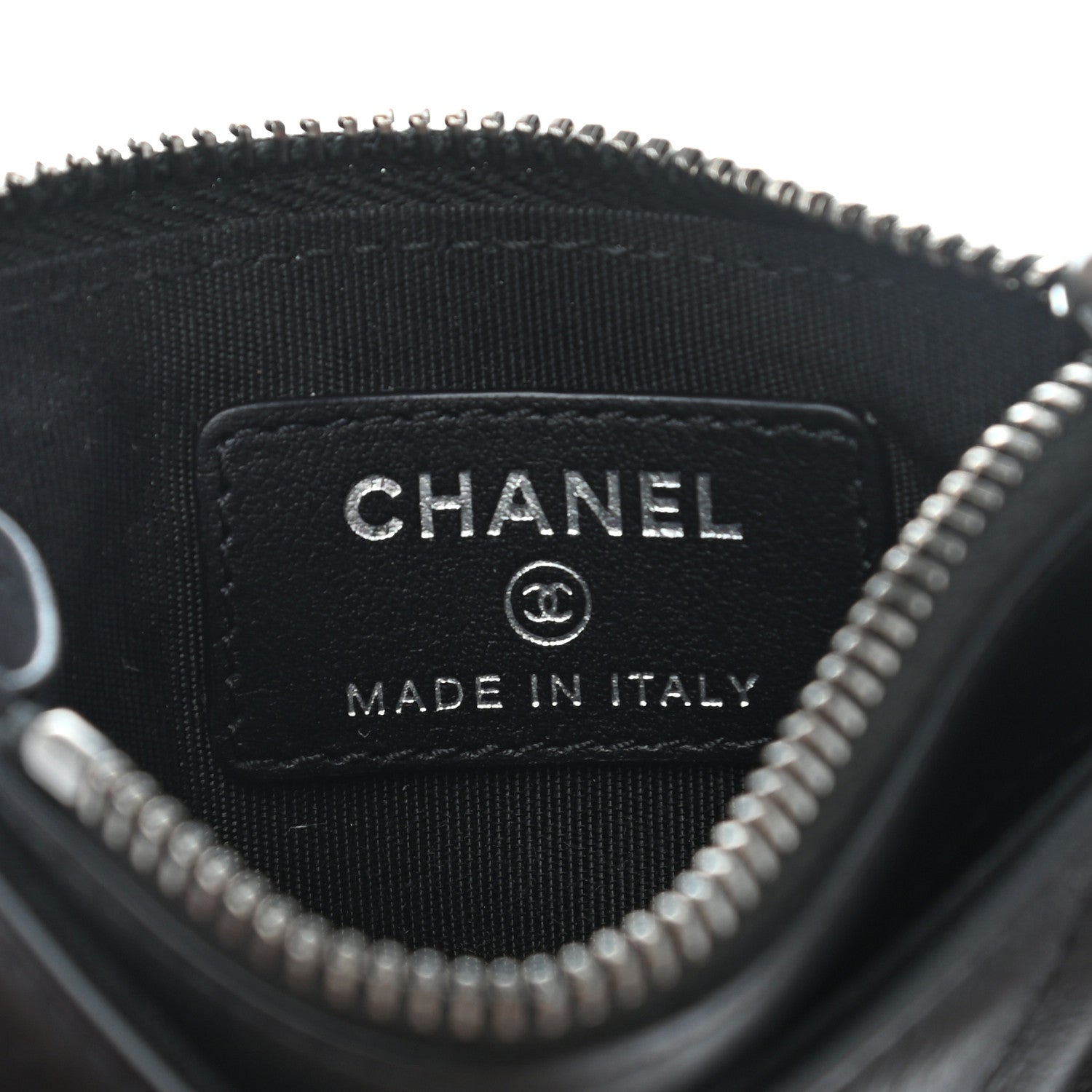 Chanel Calfskin Chevron Quilted Tassel Zip Card Holder Black 6 of 9