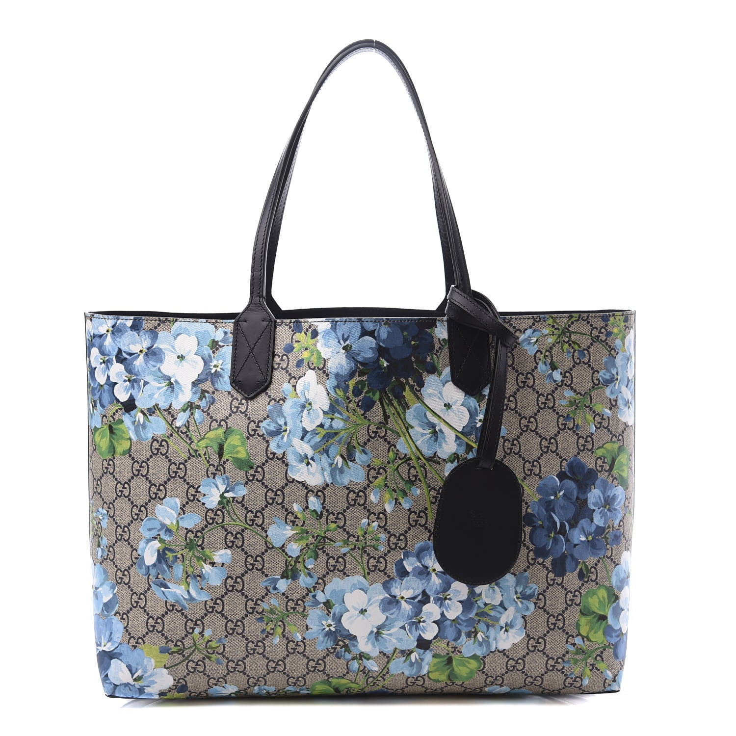 Gucci GG Supreme Monogram Blooms Medium Reversible Tote Beige Blue Navy 1 of 10