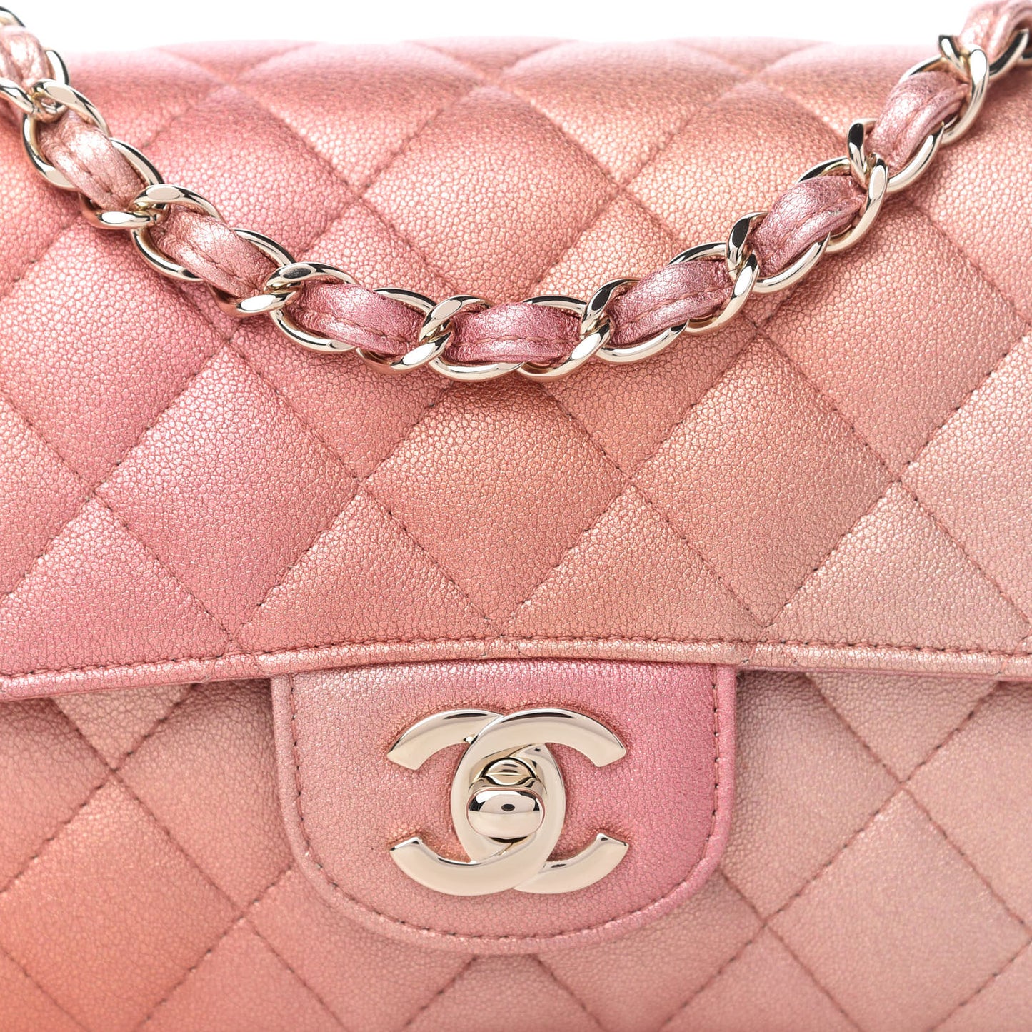 Metallic Lambskin Quilted Ombre Mini Rectangular Flap Pink