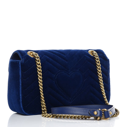 Gucci Velvet Matelasse Small GG Marmont Shoulder Bag Cobalt Blue 3 of 9