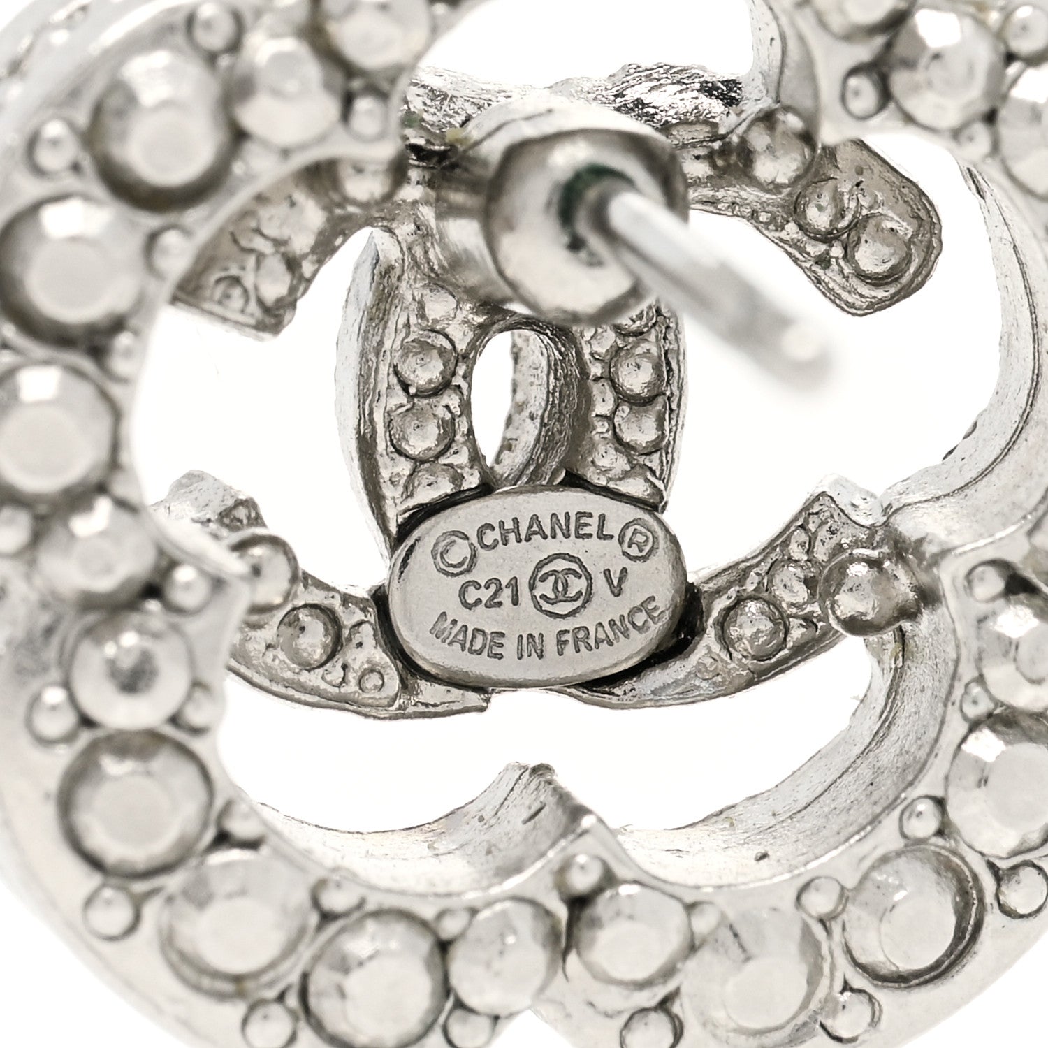 Chanel Crystal Coco Flapper Camellia CC Stud Earrings Silver 4 of 4