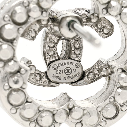 Chanel Crystal Coco Flapper Camellia CC Stud Earrings Silver 4 of 4