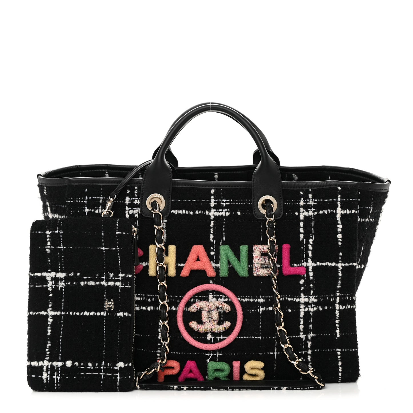 Tweed Medium Deauville Tote Black White Multicolor