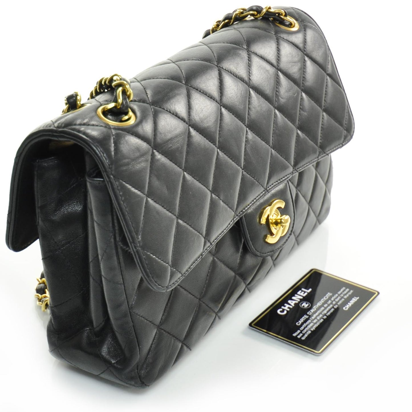 Lambskin Double Sided Medium Flap Navy
